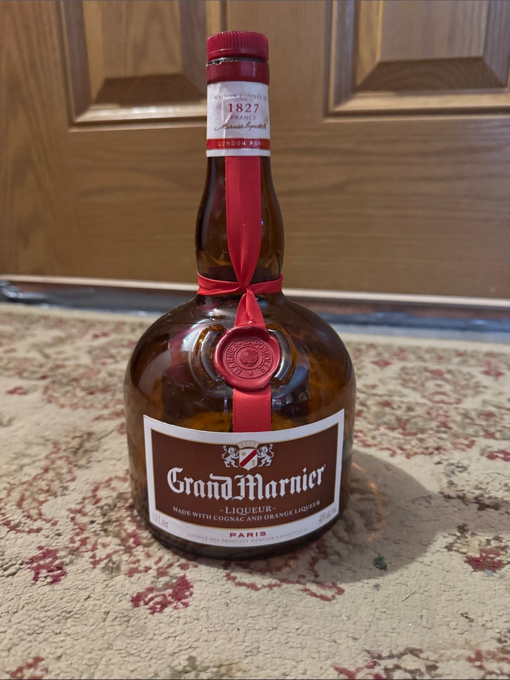 Grand Marnier Liqueur Bottle - Amber with Red Accents EMPTY 10”